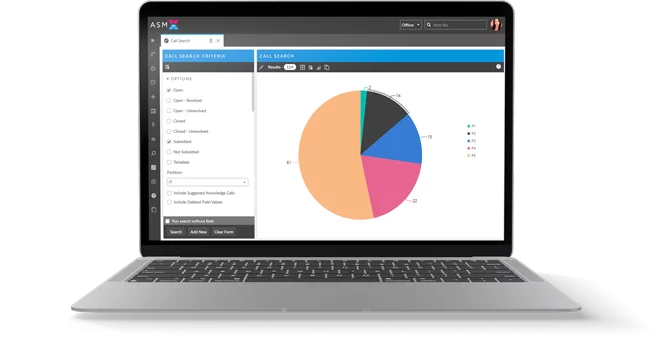 Alemba Service Manager - Call search piechart screen