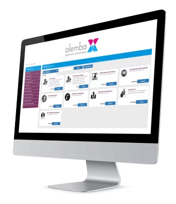 Alemba Service Manager service request catalog on desktop screen