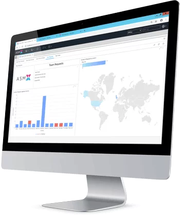 Alemba Service Manager analytics dashboard with charts and map