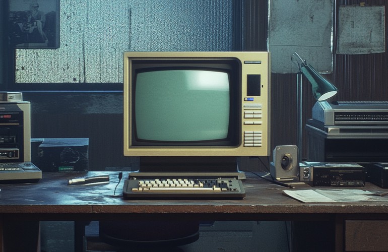 Retro CRT computer on desk