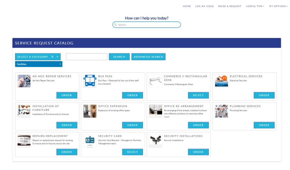 ASM Service Request Catalog for Estate & Facilities Management