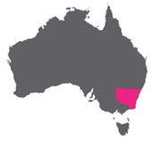 NewSouth Wales highlighted on a map of Australia