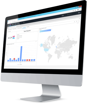 Alemba Service Manager analytics dashboard with charts and map